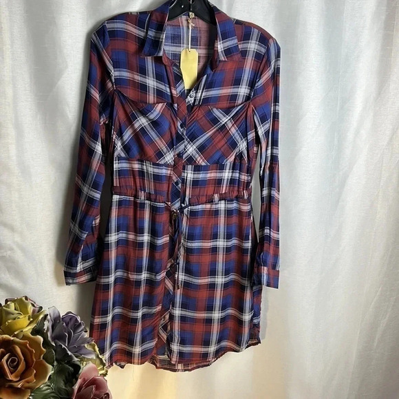 Y2K NWT, dress, plaid, ombre,cowgirl,preppy clueless,button front,academia - Picture 3 of 14